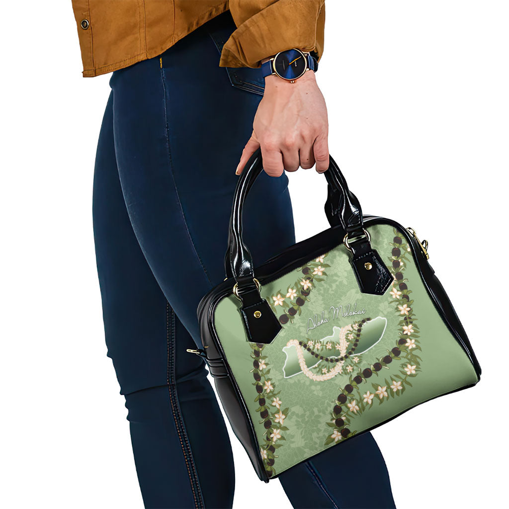 Hawaii Molokai Island Flowers Lei Shoulder Handbag Kukui Nut Mossy Green