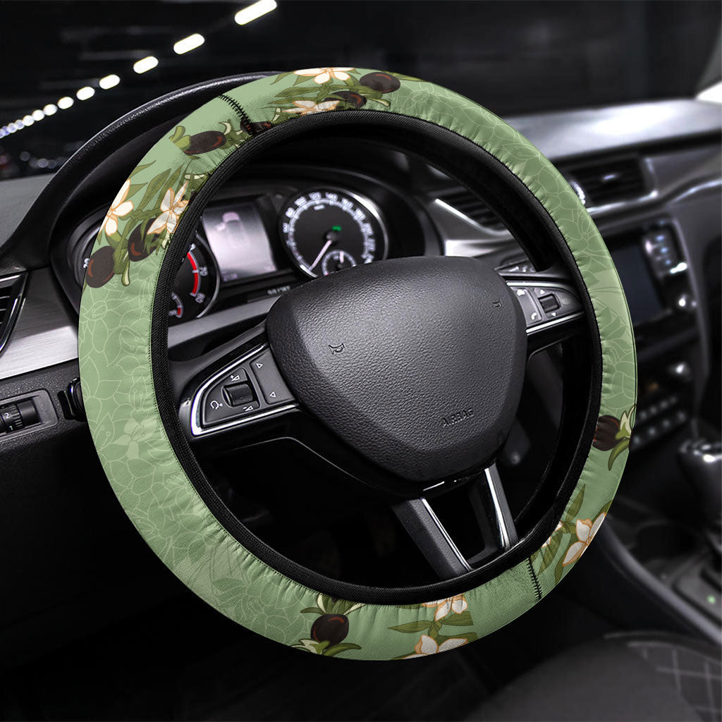 Hawaii Molokai Island Flowers Lei Steering Wheel Cover Kukui Nut Mossy Green