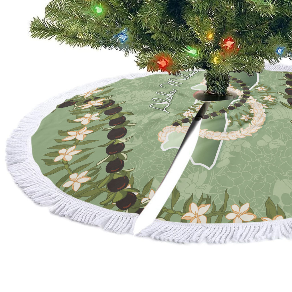 Hawaii Molokai Island Flowers Lei Tree Skirt Kukui Nut Mossy Green LT7 - Polynesian Pride
