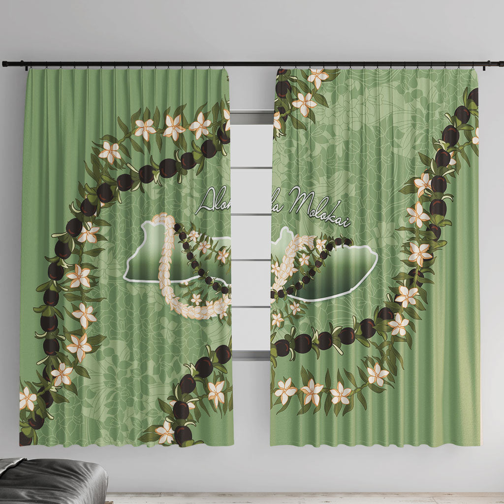 Hawaii Molokai Island Flowers Lei Window Curtain Kukui Nut Mossy Green LT7 With Hooks Moss Green - Polynesian Pride