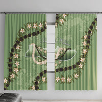 Hawaii Molokai Island Flowers Lei Window Curtain Kukui Nut Mossy Green