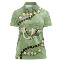 Hawaii Molokai Island Flowers Lei Women Polo Shirt Kukui Nut Mossy Green