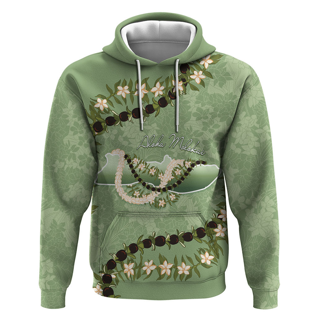 Hawaii Molokai Island Flowers Lei Zip Hoodie Kukui Nut Mossy Green