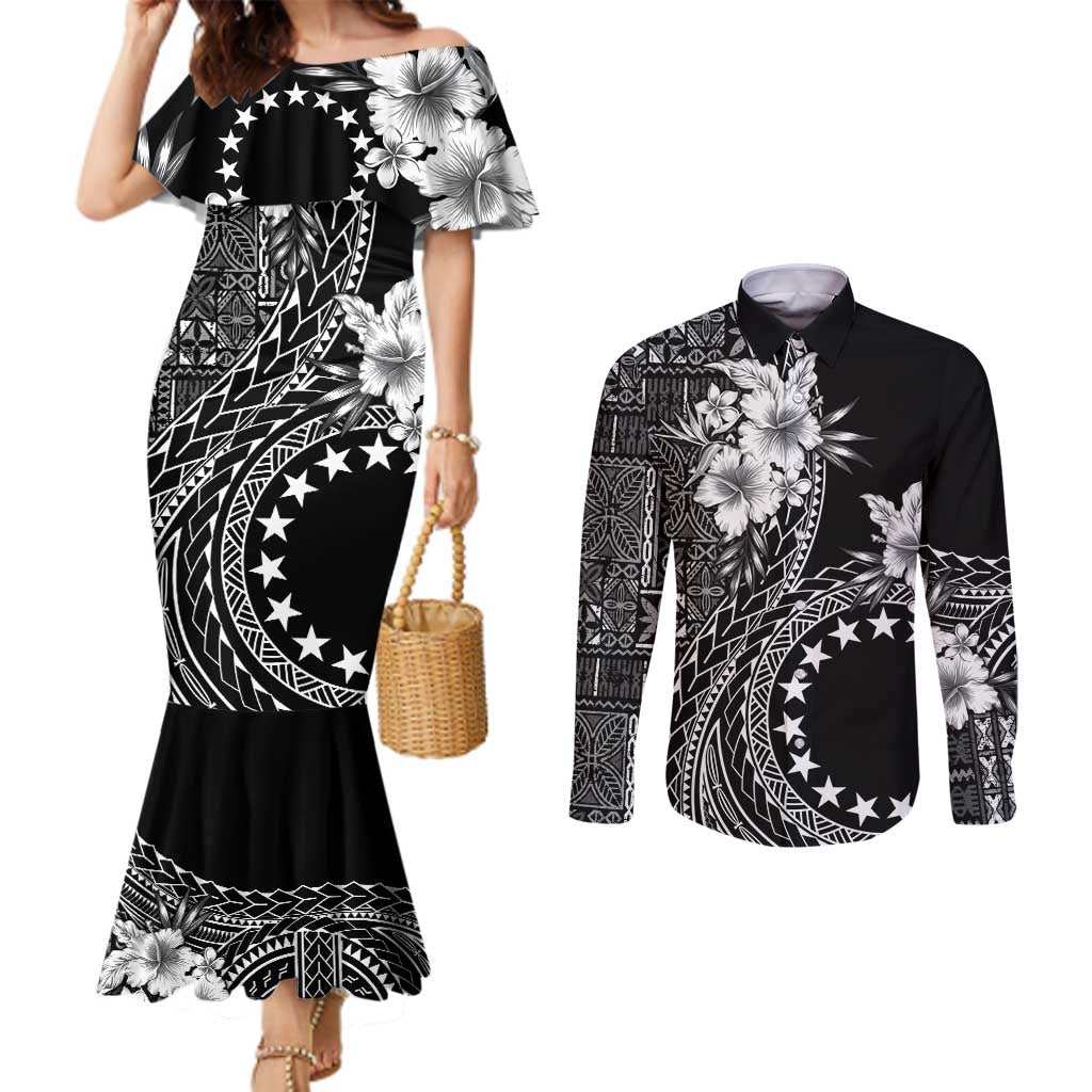 Kia Orana Cook Islands Couples Matching Mermaid Dress and Long Sleeve Button Shirt Tiare and Stars