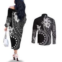 Kia Orana Cook Islands Couples Matching Off The Shoulder Long Sleeve Dress and Long Sleeve Button Shirt Tiare and Stars