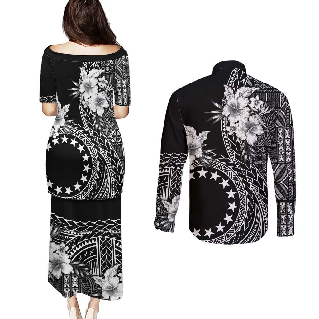 Kia Orana Cook Islands Couples Matching Puletasi and Long Sleeve Button Shirt Tiare and Stars