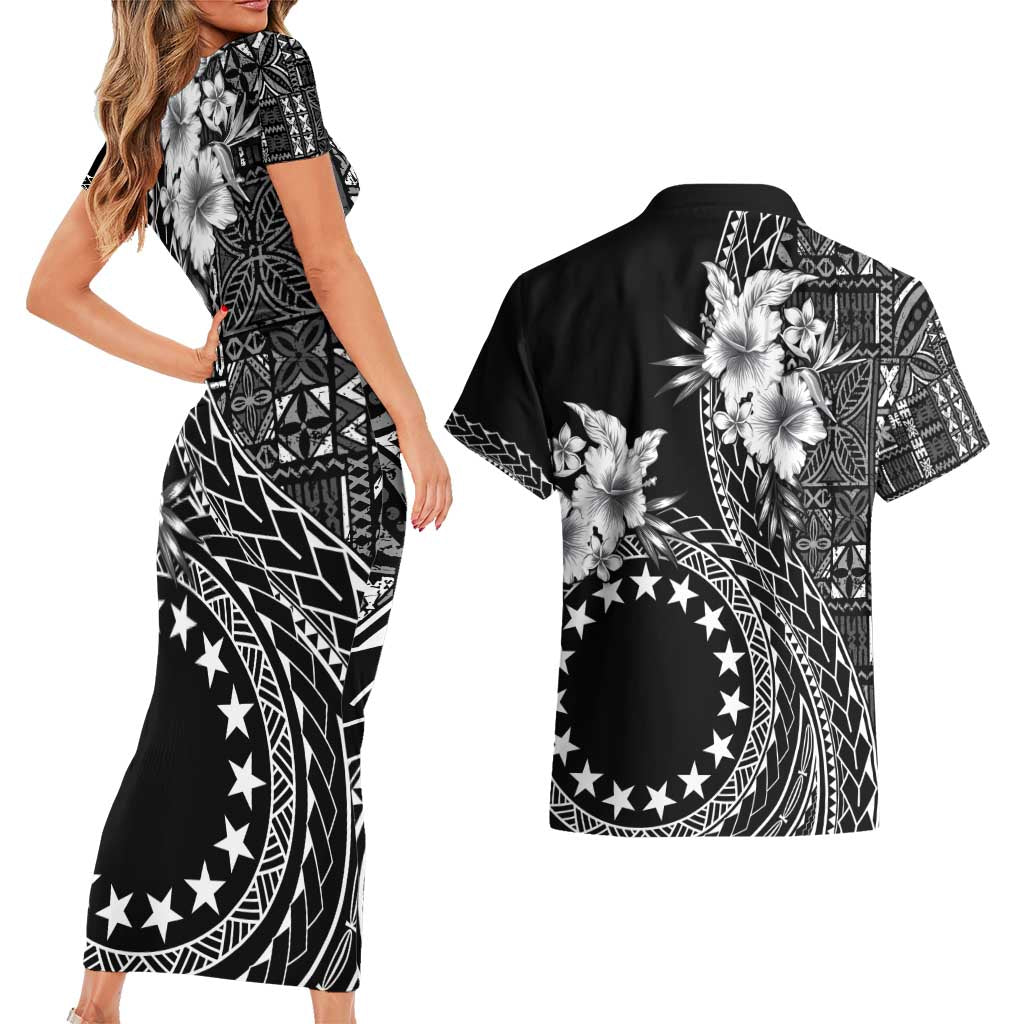 Kia Orana Cook Islands Couples Matching Short Sleeve Bodycon Dress and Hawaiian Shirt Tiare and Stars LT7
