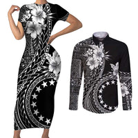 Kia Orana Cook Islands Couples Matching Short Sleeve Bodycon Dress and Long Sleeve Button Shirt Tiare and Stars