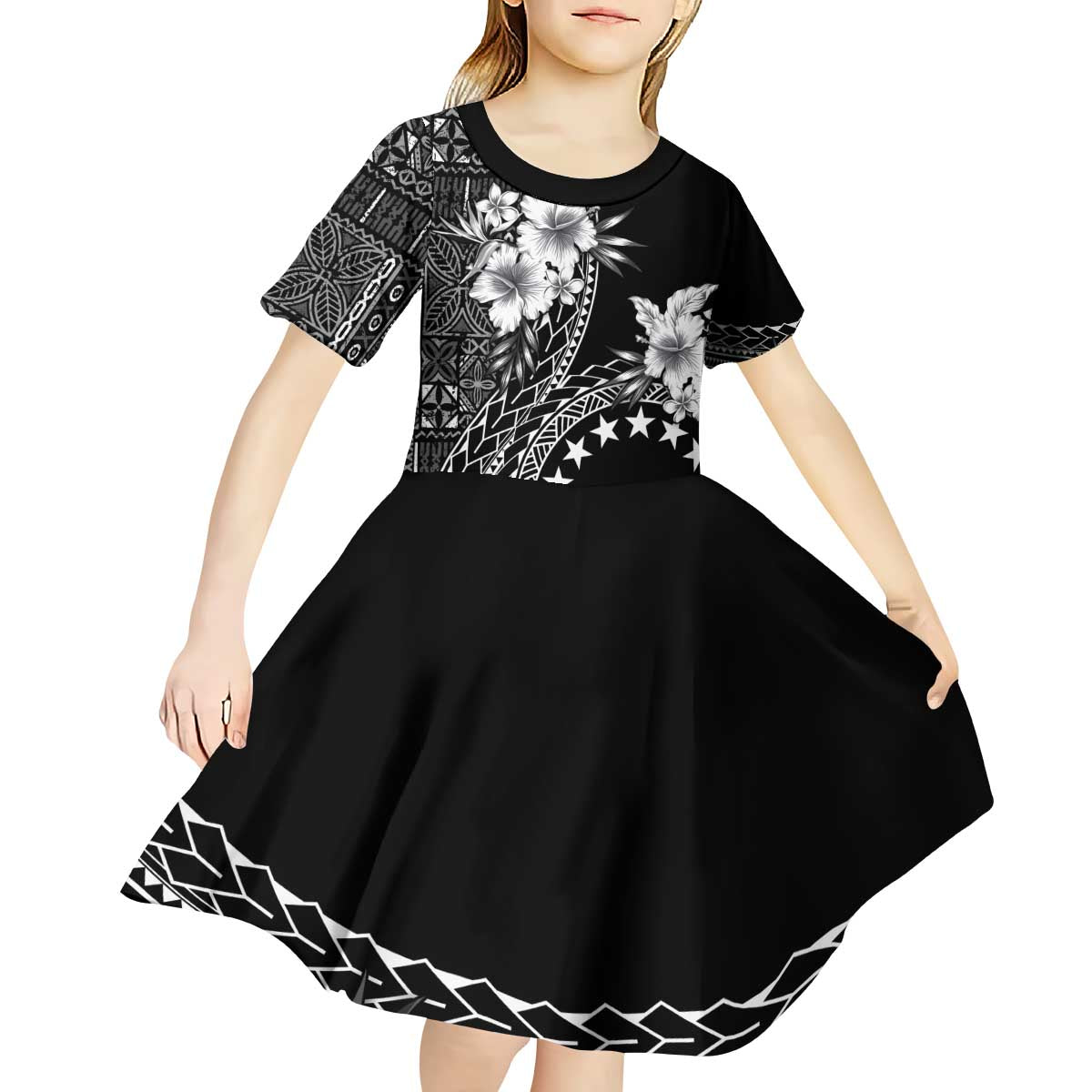 Kia Orana Cook Islands Kid Short Sleeve Dress Tiare and Stars