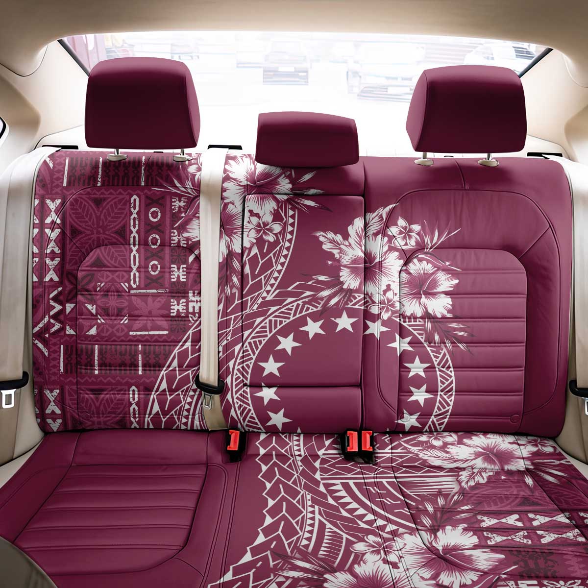 Kia Orana Cook Islands Back Car Seat Cover Tiare and Stars - Maroon