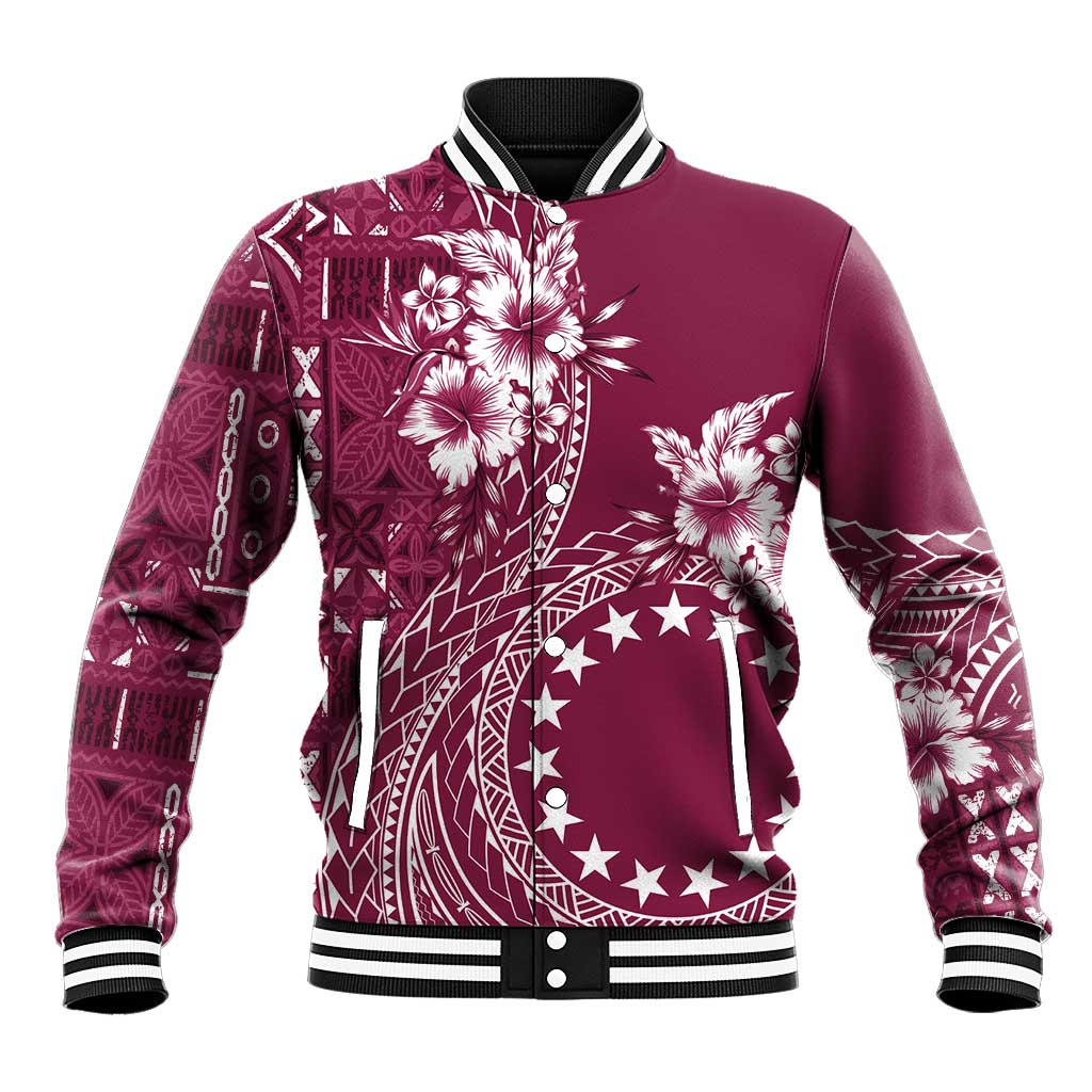 Kia Orana Cook Islands Baseball Jacket Tiare and Stars - Maroon