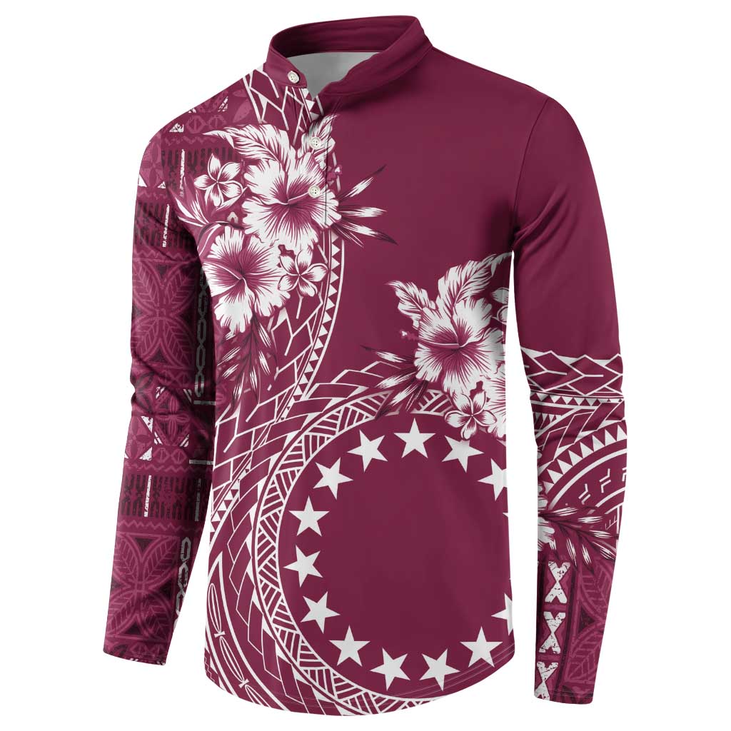 Kia Orana Cook Islands Button Sweatshirt Tiare and Stars - Maroon