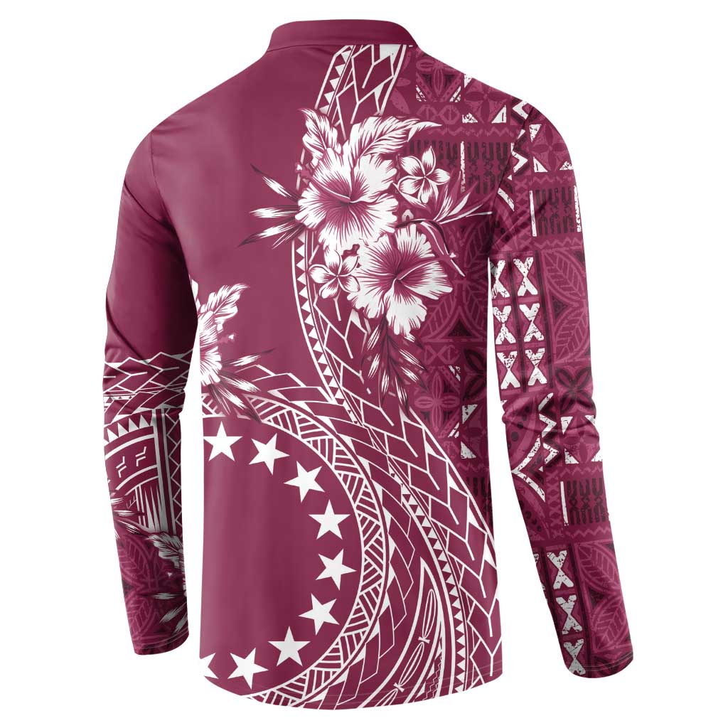 Kia Orana Cook Islands Button Sweatshirt Tiare and Stars - Maroon