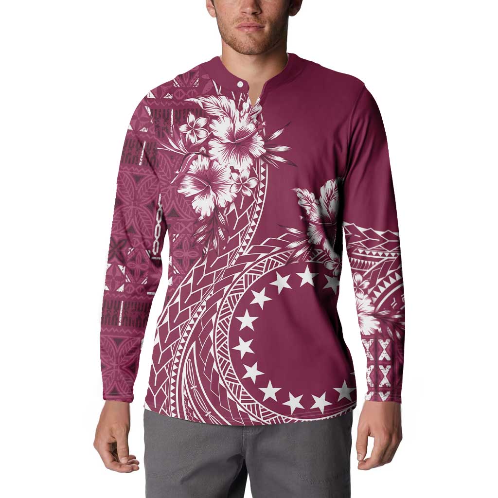 Kia Orana Cook Islands Button Sweatshirt Tiare and Stars - Maroon