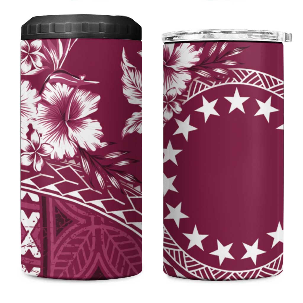 Kia Orana Cook Islands 4 in 1 Can Cooler Tumbler Tiare & Stars - Maroon