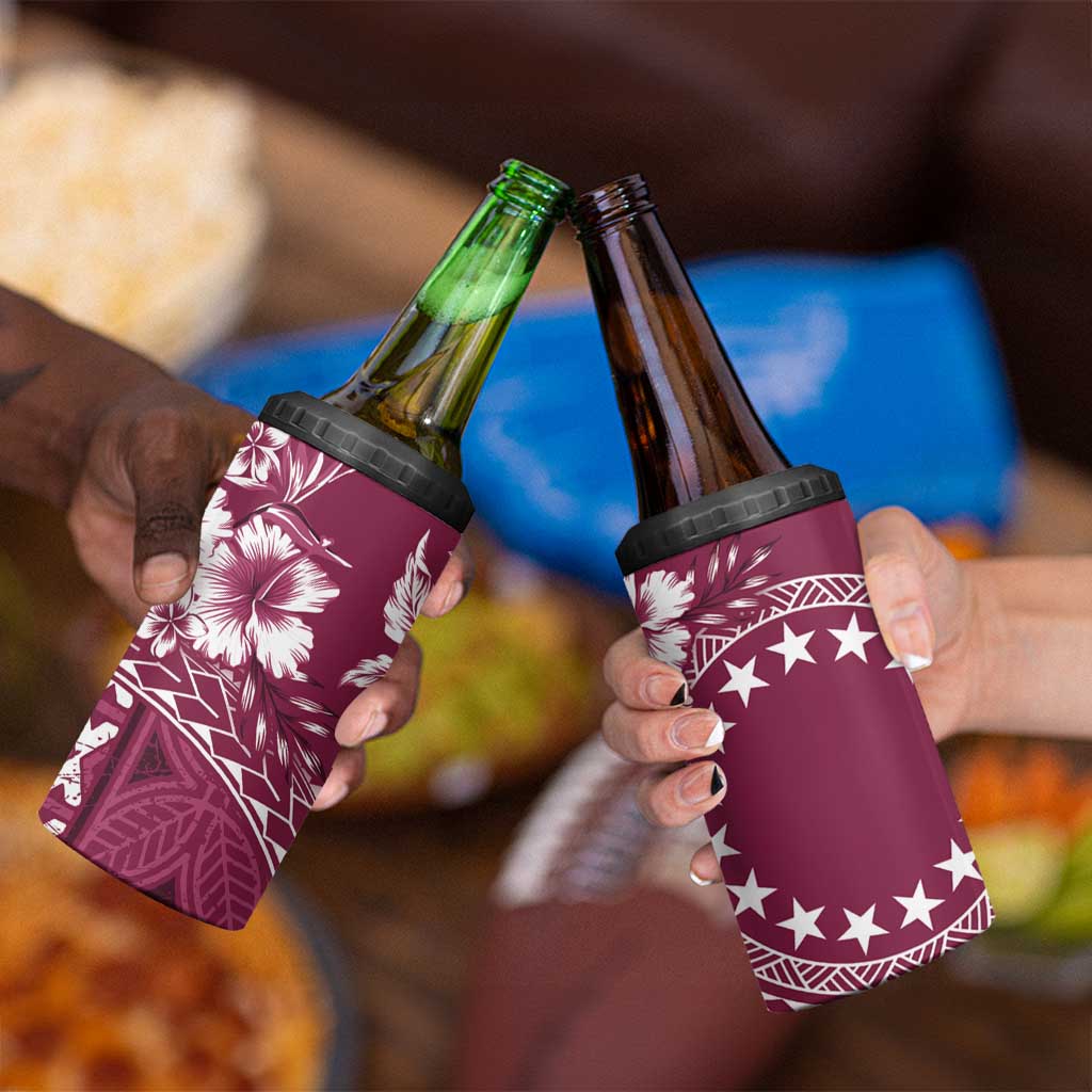 Kia Orana Cook Islands 4 in 1 Can Cooler Tumbler Tiare & Stars - Maroon