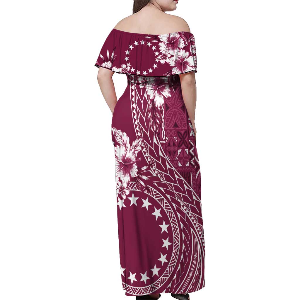 Kia Orana Cook Islands Family Matching Off Shoulder Maxi Dress and Hawaiian Shirt Tiare and Stars - Maroon