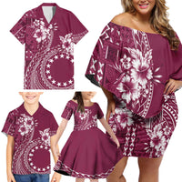 Kia Orana Cook Islands Family Matching Off Shoulder Short Dress and Hawaiian Shirt Tiare and Stars - Maroon