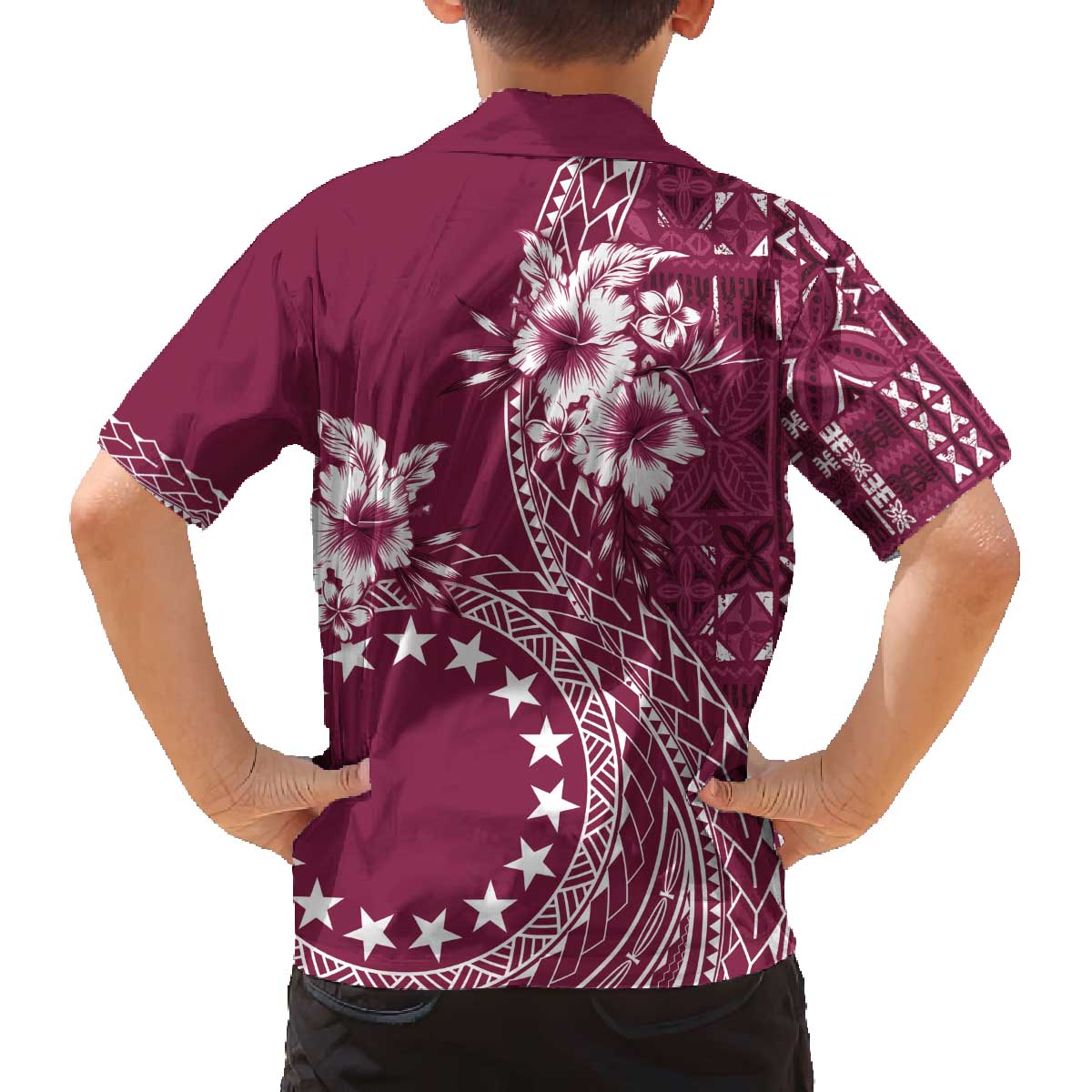Kia Orana Cook Islands Family Matching Puletasi and Hawaiian Shirt Tiare and Stars - Maroon LT7 - Polynesian Pride