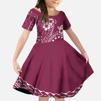 Kia Orana Cook Islands Family Matching Puletasi and Hawaiian Shirt Tiare and Stars - Maroon LT7 Daughter's Dress Maroon - Polynesian Pride