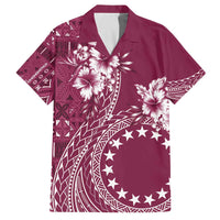Kia Orana Cook Islands Family Matching Puletasi and Hawaiian Shirt Tiare and Stars - Maroon LT7 Dad's Shirt - Short Sleeve Maroon - Polynesian Pride
