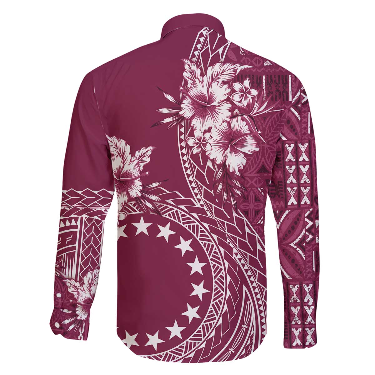 Kia Orana Cook Islands Family Matching Puletasi and Hawaiian Shirt Tiare and Stars - Maroon LT7 - Polynesian Pride
