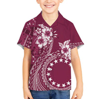 Kia Orana Cook Islands Family Matching Puletasi and Hawaiian Shirt Tiare and Stars - Maroon LT7 Son's Shirt Maroon - Polynesian Pride