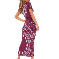 Kia Orana Cook Islands Family Matching Short Sleeve Bodycon Dress and Hawaiian Shirt Tiare and Stars - Maroon