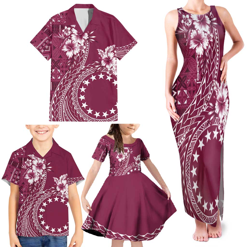 Kia Orana Cook Islands Family Matching Tank Maxi Dress and Hawaiian Shirt Tiare and Stars - Maroon