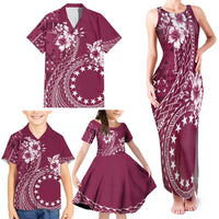 Kia Orana Cook Islands Family Matching Tank Maxi Dress and Hawaiian Shirt Tiare and Stars - Maroon