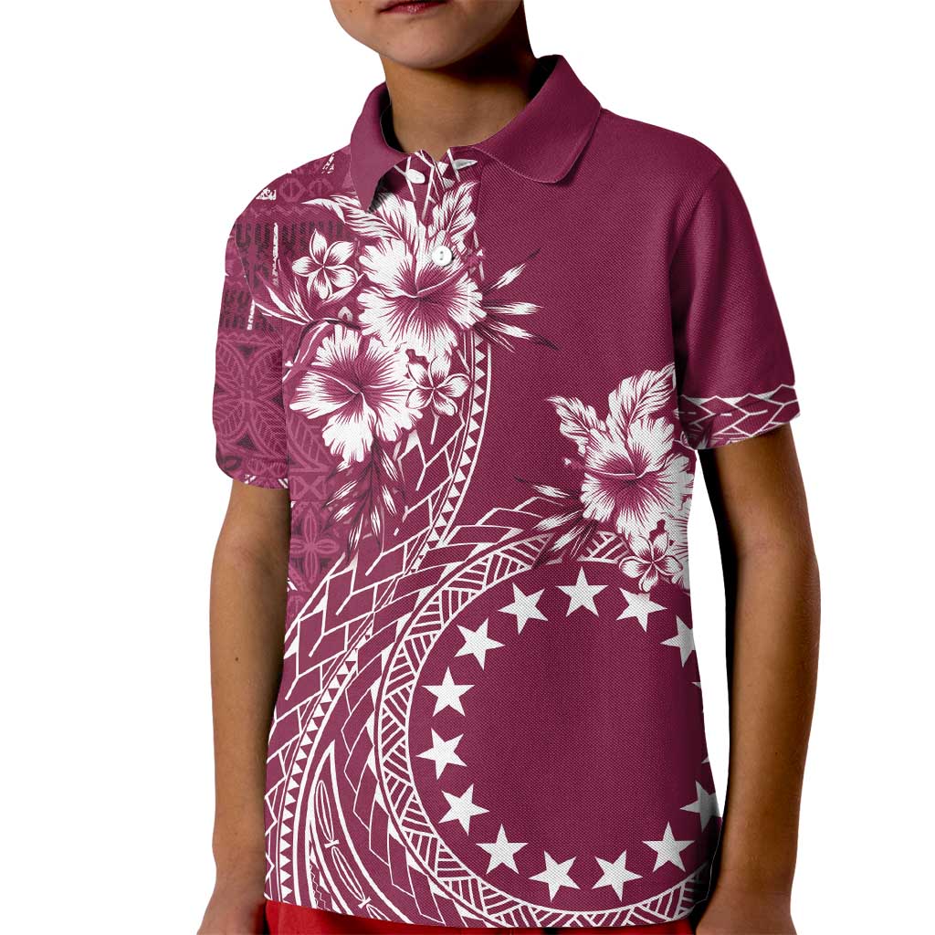 Kia Orana Cook Islands Kid Polo Shirt Tiare and Stars - Maroon