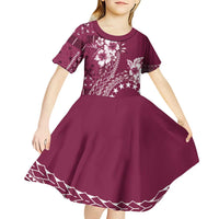 Kia Orana Cook Islands Kid Short Sleeve Dress Tiare and Stars - Maroon