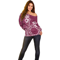 Kia Orana Cook Islands Off Shoulder Sweater Tiare and Stars - Maroon
