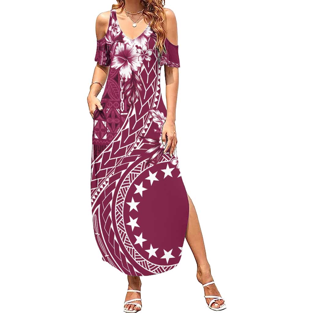 Kia Orana Cook Islands Summer Maxi Dress Tiare and Stars - Maroon