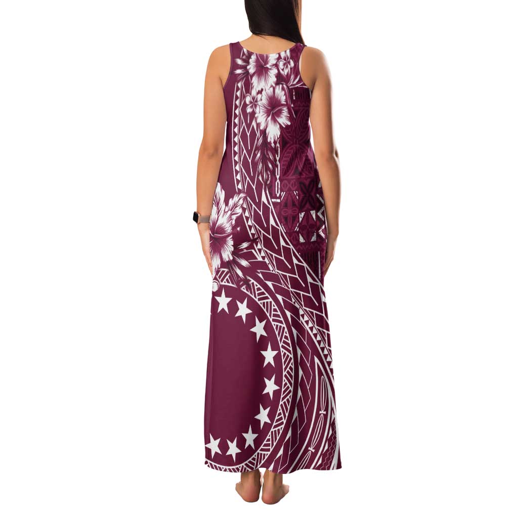 Kia Orana Cook Islands Tank Maxi Dress Tiare and Stars - Maroon