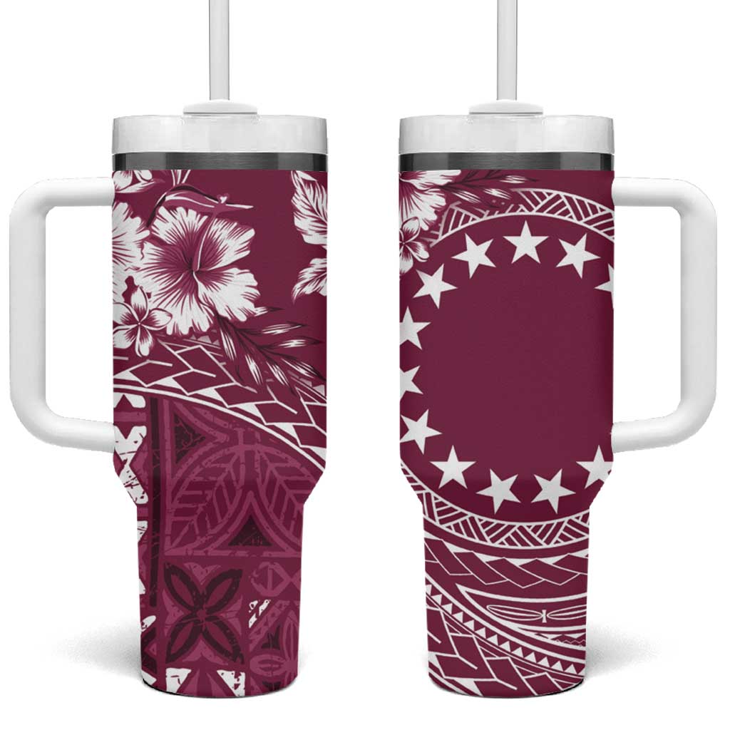 Kia Orana Cook Islands Tumbler With Handle Tiare & Stars - Maroon