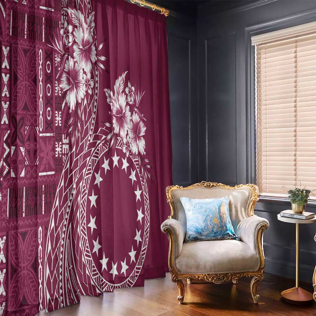 Kia Orana Cook Islands Window Curtain Tiare and Stars - Maroon