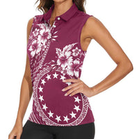 Kia Orana Cook Islands Women Sleeveless Polo Shirt Tiare and Stars - Maroon