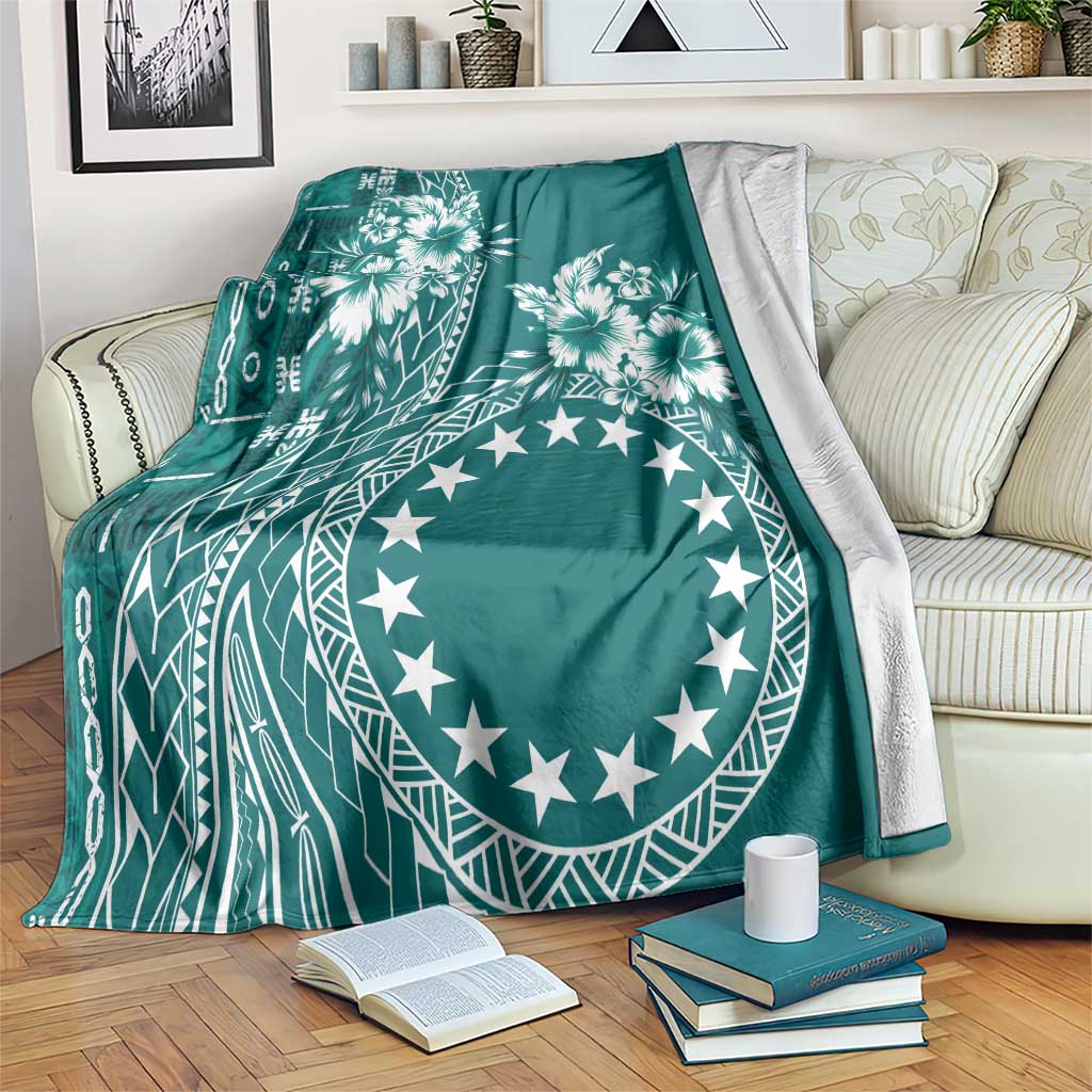 Kia Orana Cook Islands Blanket Tiare and Stars - Teal