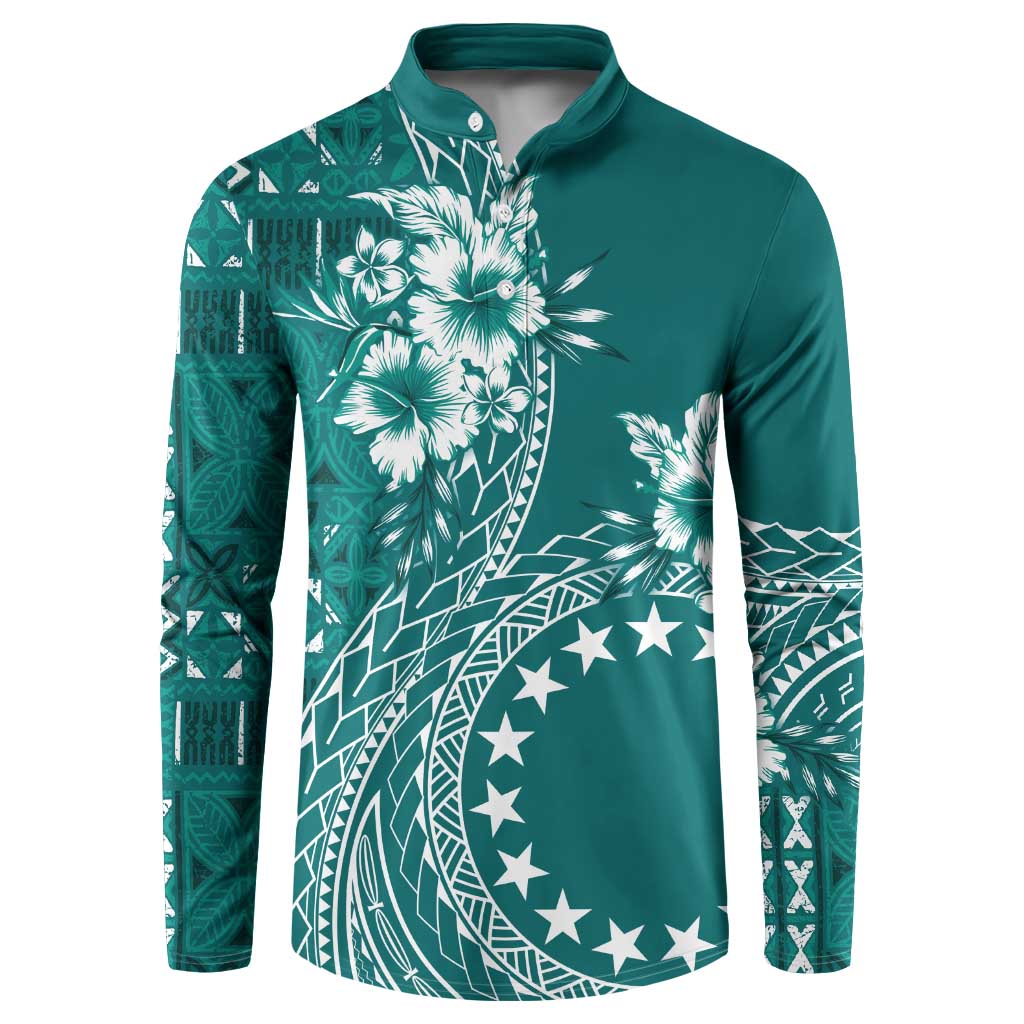 Kia Orana Cook Islands Button Sweatshirt Tiare and Stars - Teal
