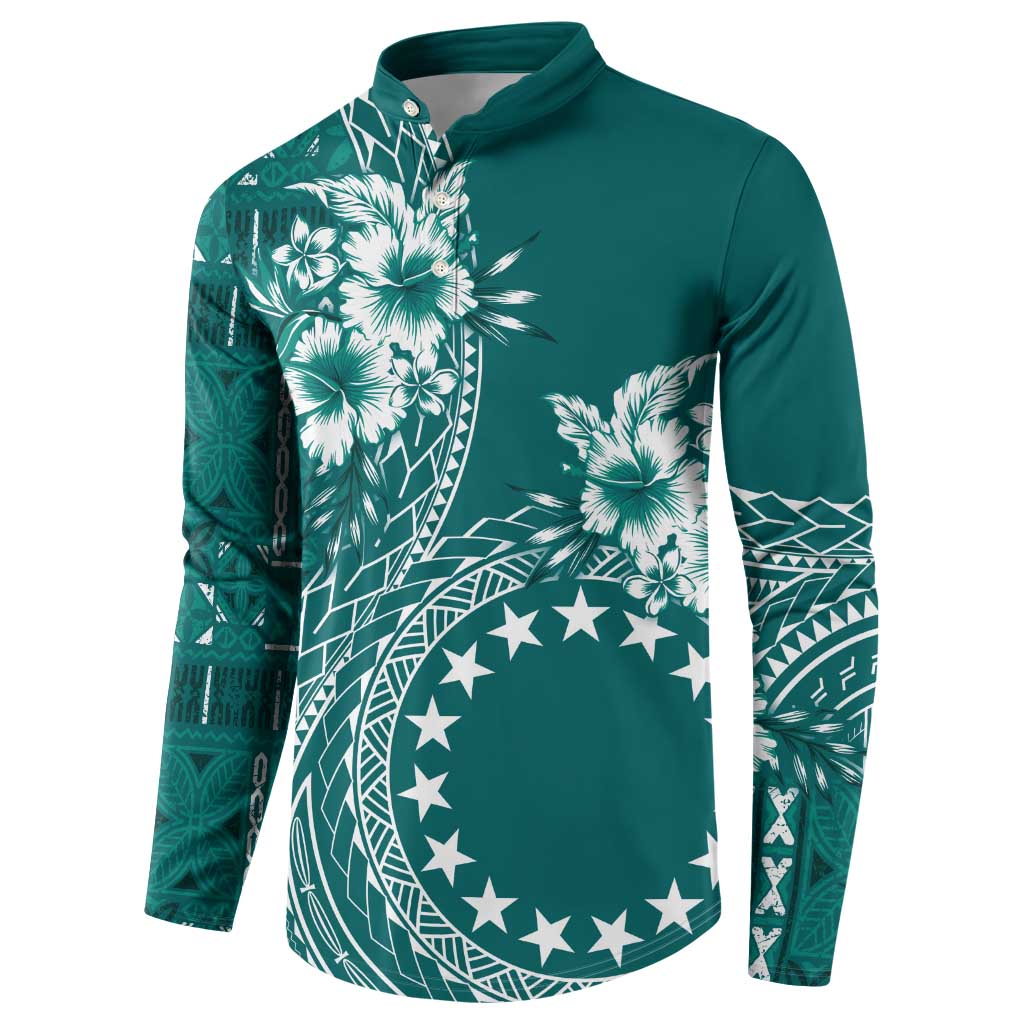 Kia Orana Cook Islands Button Sweatshirt Tiare and Stars - Teal