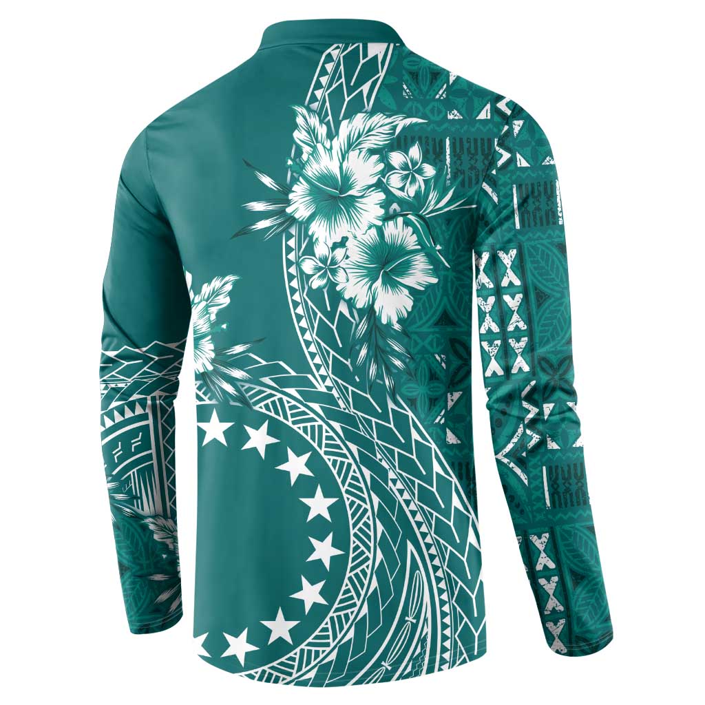 Kia Orana Cook Islands Button Sweatshirt Tiare and Stars - Teal