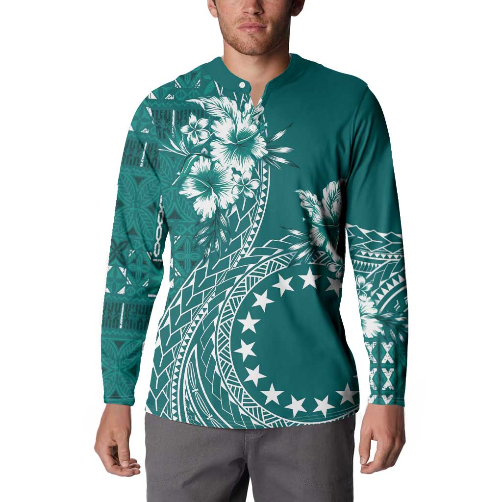 Kia Orana Cook Islands Button Sweatshirt Tiare and Stars - Teal