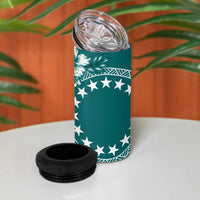 Kia Orana Cook Islands 4 in 1 Can Cooler Tumbler Tiare & Stars - Teal