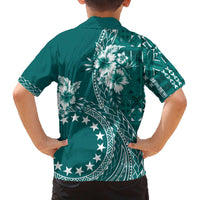 Kia Orana Cook Islands Family Matching Off Shoulder Short Dress and Hawaiian Shirt Tiare and Stars - Teal