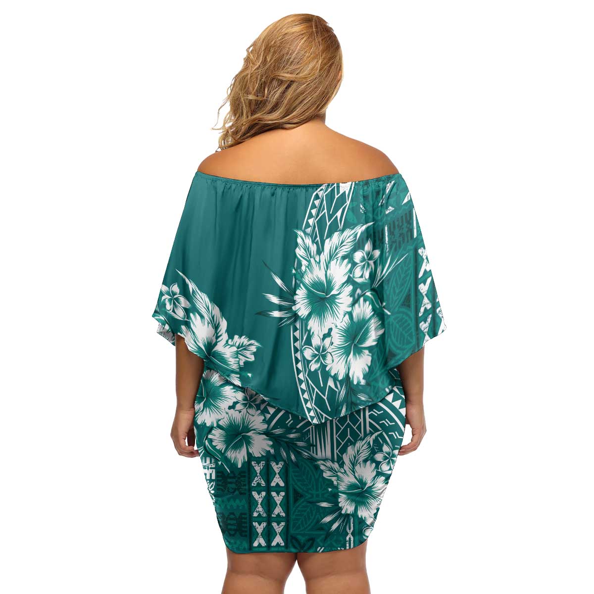 Kia Orana Cook Islands Family Matching Off Shoulder Short Dress and Hawaiian Shirt Tiare and Stars - Teal