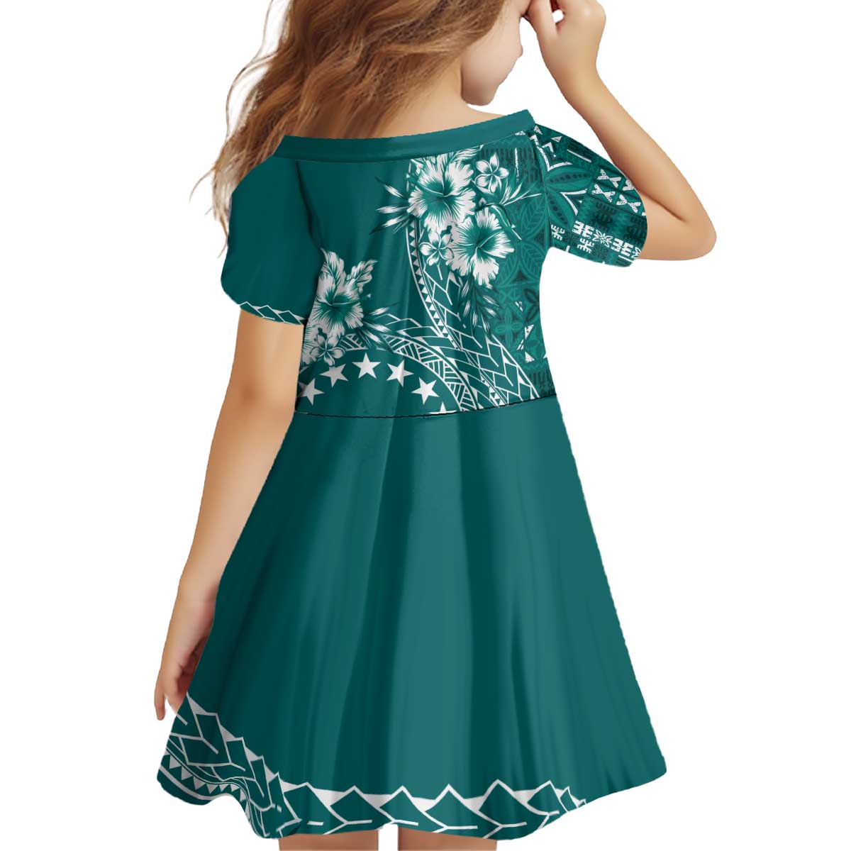 Kia Orana Cook Islands Family Matching Puletasi and Hawaiian Shirt Tiare and Stars - Teal LT7 - Polynesian Pride