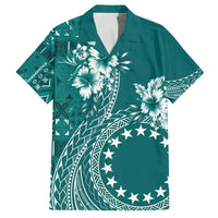 Kia Orana Cook Islands Family Matching Puletasi and Hawaiian Shirt Tiare and Stars - Teal LT7 Dad's Shirt - Short Sleeve Teal - Polynesian Pride