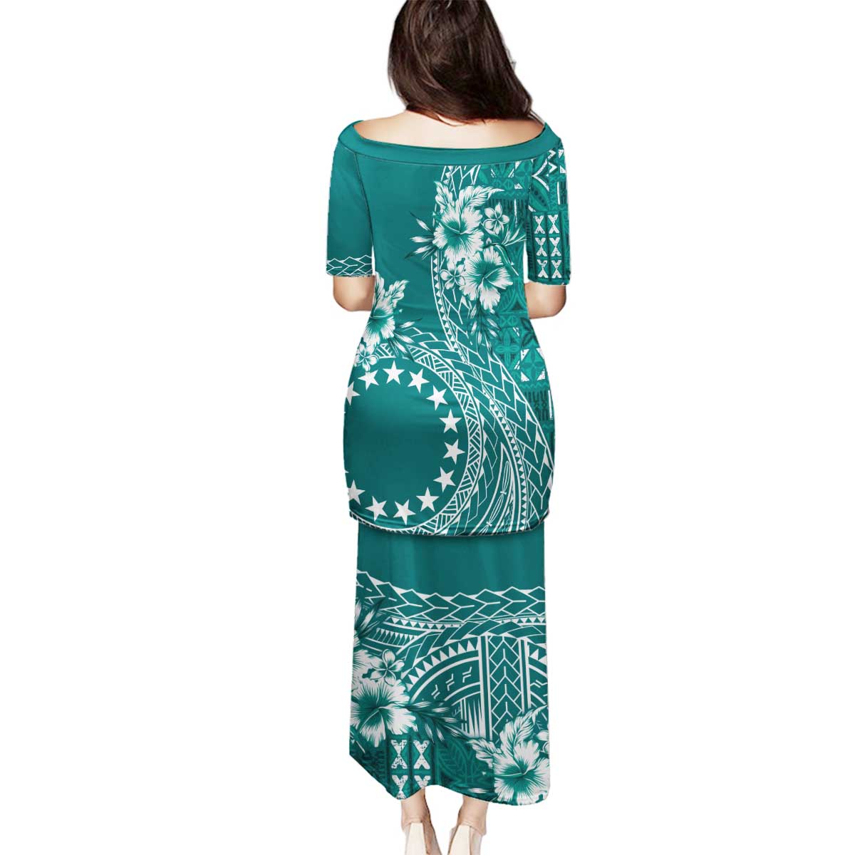 Kia Orana Cook Islands Family Matching Puletasi and Hawaiian Shirt Tiare and Stars - Teal LT7 - Polynesian Pride