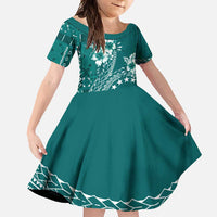 Kia Orana Cook Islands Family Matching Short Sleeve Bodycon Dress and Hawaiian Shirt Tiare and Stars - Teal